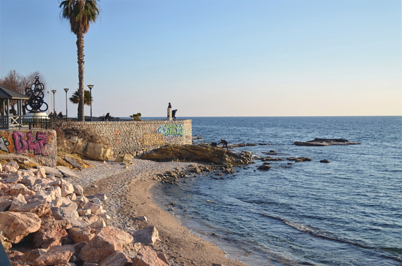 18 - The coastal waterfront and pebble-and-sand beach area at Palaio Faliro along the Athens Riviera in Greece